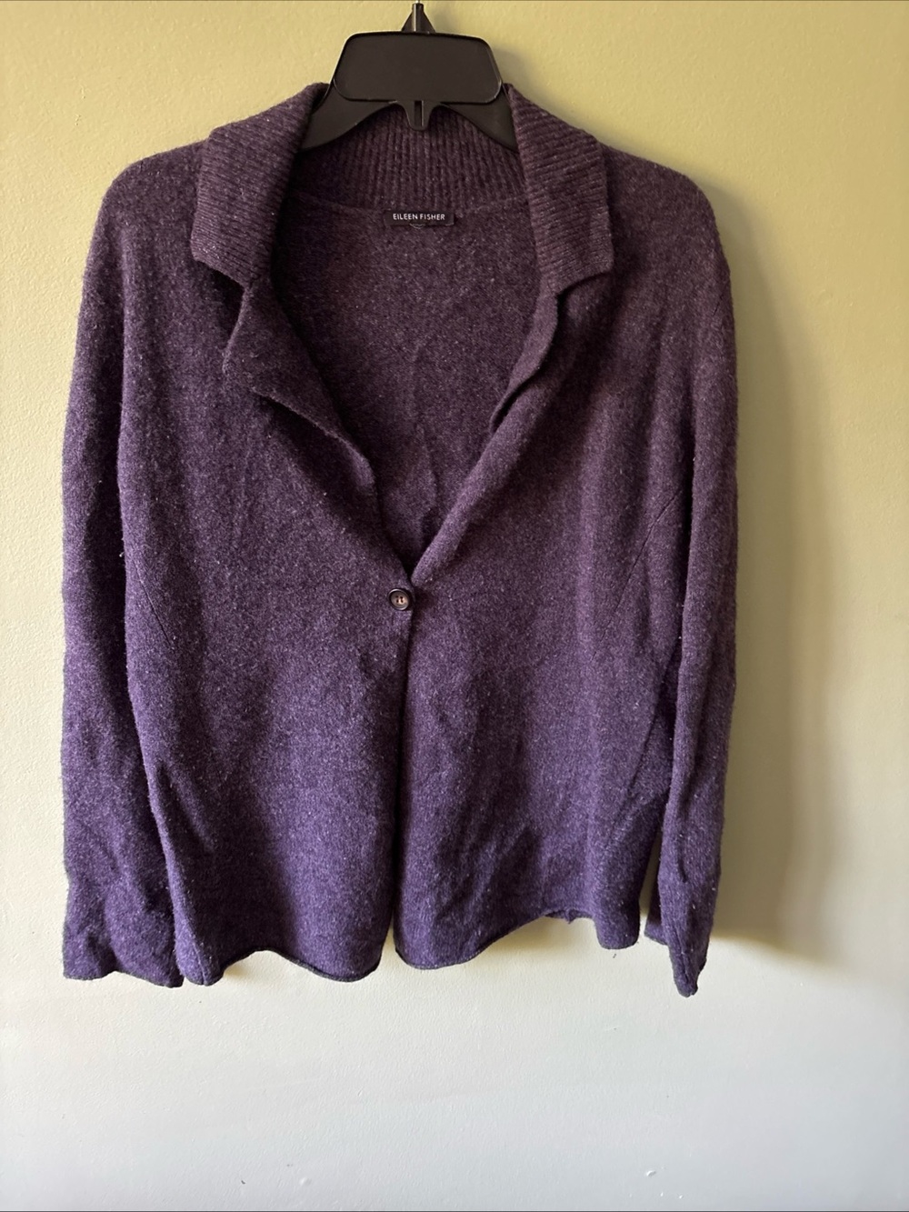 Eileen Fisher 1 Button Cardigan Sweater Women Lambswool Cashmere Purple Large